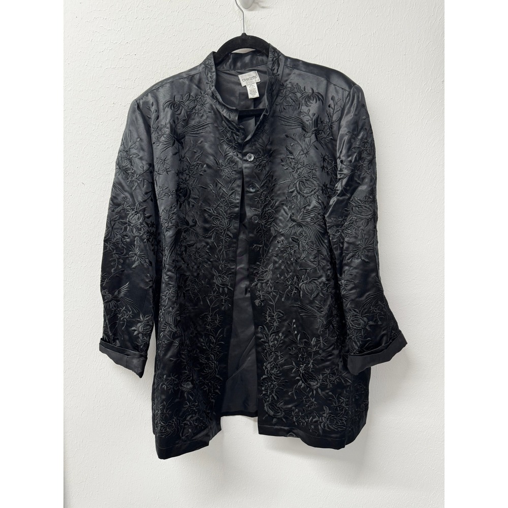 Chico's Black Silk Chinoiserie Embroidered Kimono Blazer Jacket Quiet Luxury XL - Picture 12 of 13